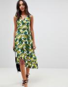 Ax Paris Wrap Dress With Frill Palm Print - White