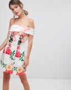 Asos Design Asymmetric Strap Floral A Line Mini Dress - Multi