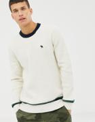 Abercrombie & Fitch Icon Logo Varsity Knit Sweater In White