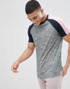Asos Design Raglan T-shirt In Gray Interest Fabric With Contrast Split Sleeves - Gray
