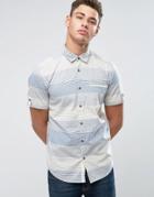 Esprit Short Sleeve Shirt With Stripe Detail - Blue