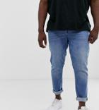 Asos Design Plus Slim Jeans In Mid Wash Blue - Blue