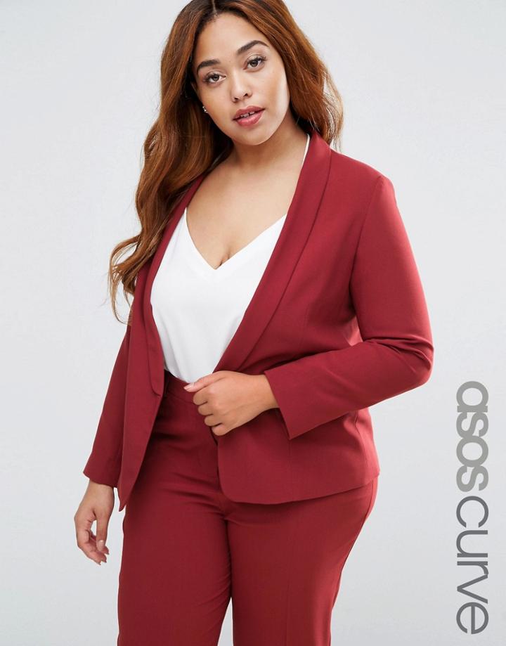 Asos Curve Blazer In Crepe With Slim Lapel Coord - Purple