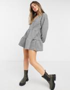 Asos Design Quilted Smock Romper In Gray-grey