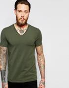 Asos Muscle T-shirt With V Neck In Dark Green - Forest Night