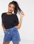 Jdy Nova Gathered Sleeve T-shirt In Black