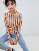 Daisy Street Long Sleeve T-shirt In Neon Stripe - Multi