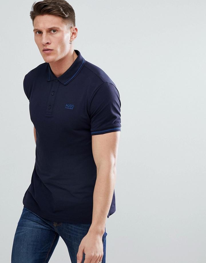 Hugo Tipped Logo Polo In Navy - Navy