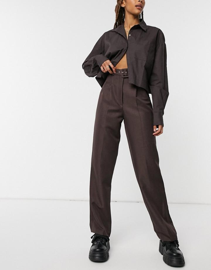 Asos Design Belted Slouchy Dad Pant In Brown