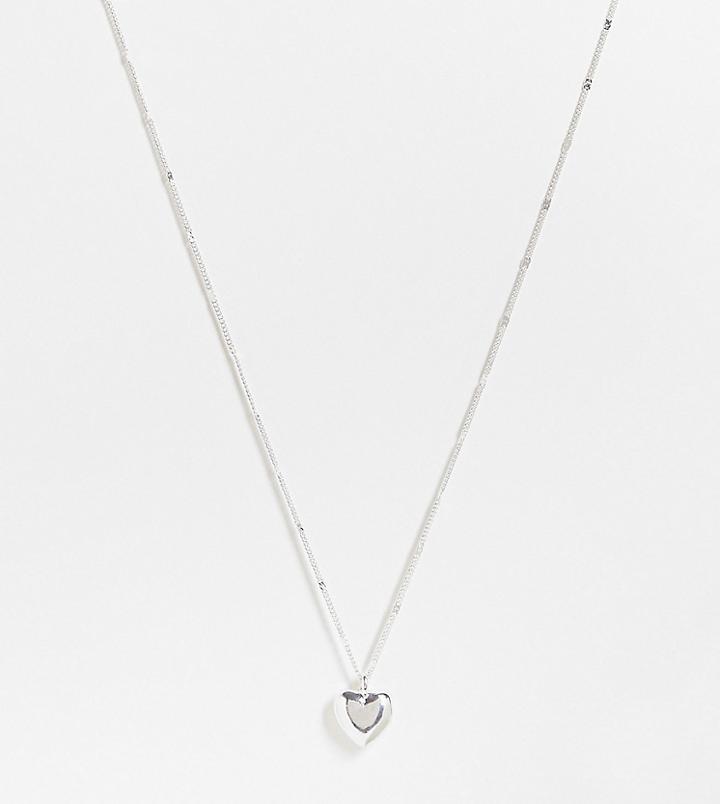 Asos Design Silver Plated Necklace With Puff Heart Pendant