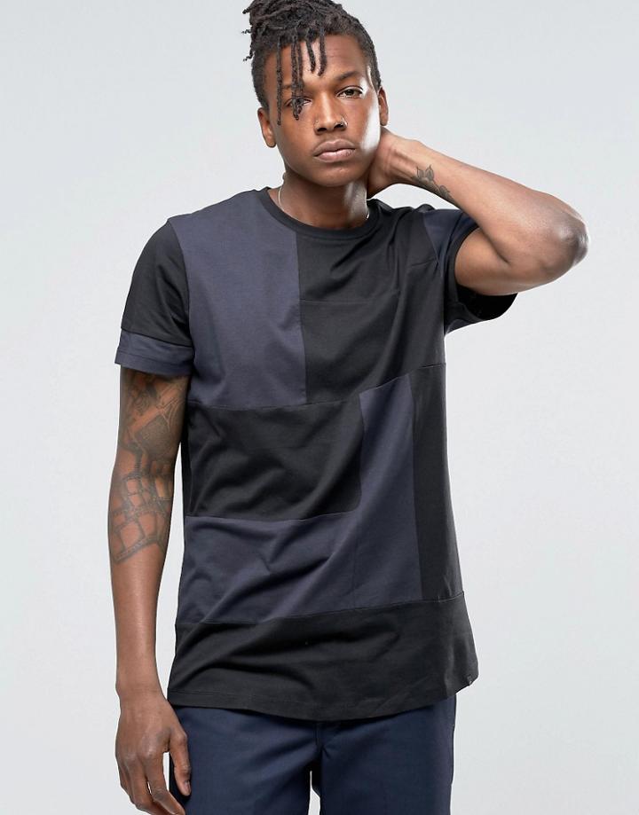 Adpt Crew Neck T-shirt With Block Panel Detail - Navy