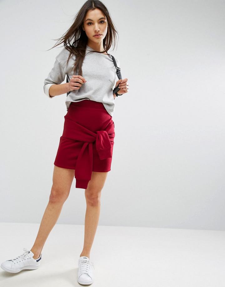 Asos Sweat Mini Skirt With Tie Detail - Red
