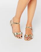 Miss Kg Ruby Bow Flat Sandals - Gold Synthetic