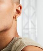 Asos Design 12mm Hoop Earrings With Cross Charms In 14k Gold Plate