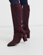 Karen Millen Florence Suede High-knee Boots In Burgundy-red