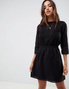 Asos Design Casual Elasticated Mini Dress In Grid Texture - Black