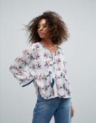 Traffic People Long Sleeve Printed Top With Contrast Tie Detail - Orange