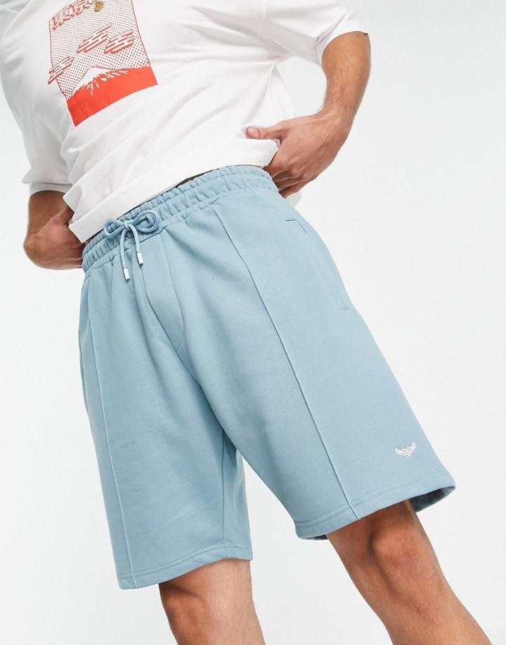 Threadbare Central Pleat Jersey Shorts In Smokey Blue-blues