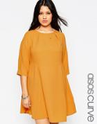 Asos Curve Seamed Swing Dress With Long Sleeve - Mustard