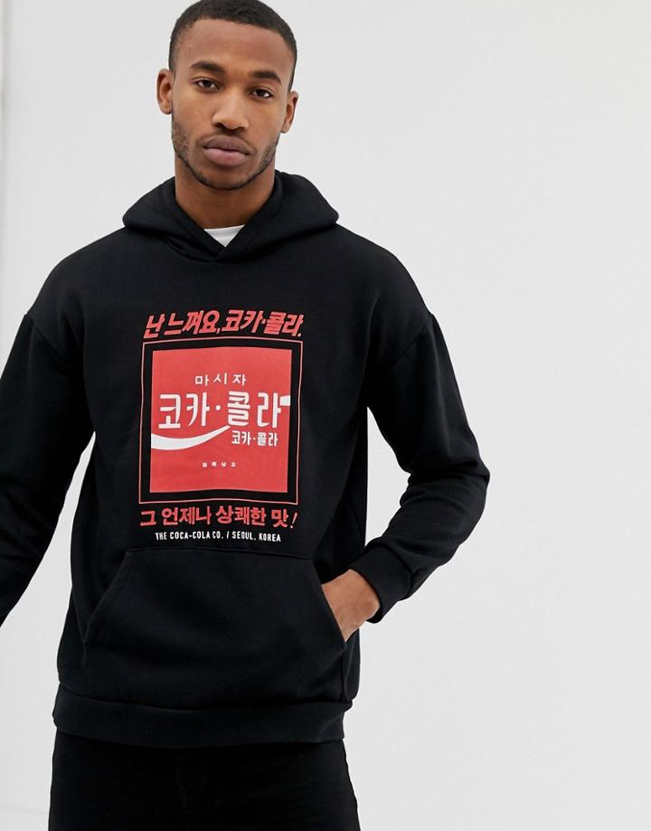 Bershka Hoodie Black With Coca-cola Print In Black - Black