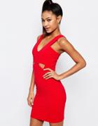Ariana Grande For Lipsy Ribbed Bodycon Cut Out Dress - Red