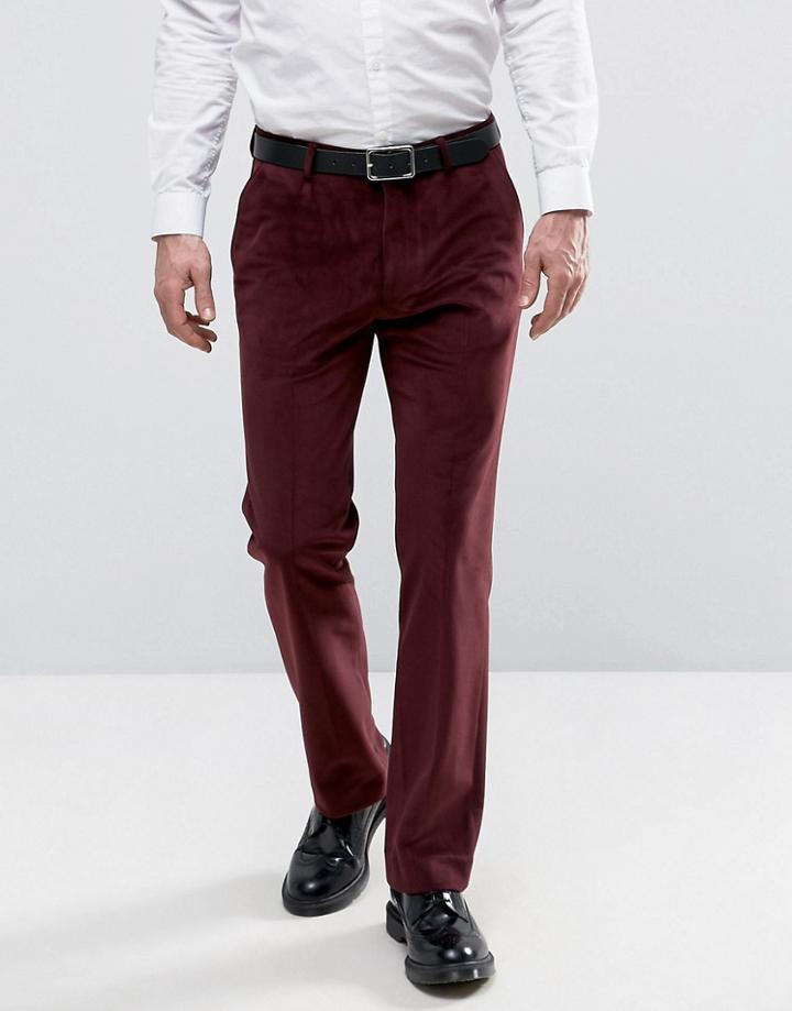 Asos Straight Pants In Burgundy With Cord Detail - Red