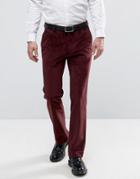 Asos Straight Pants In Burgundy With Cord Detail - Red