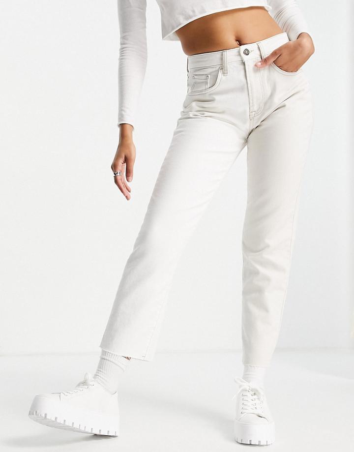 Stradivarius Contrast Two Tone Mom Jeans In Ecru-white
