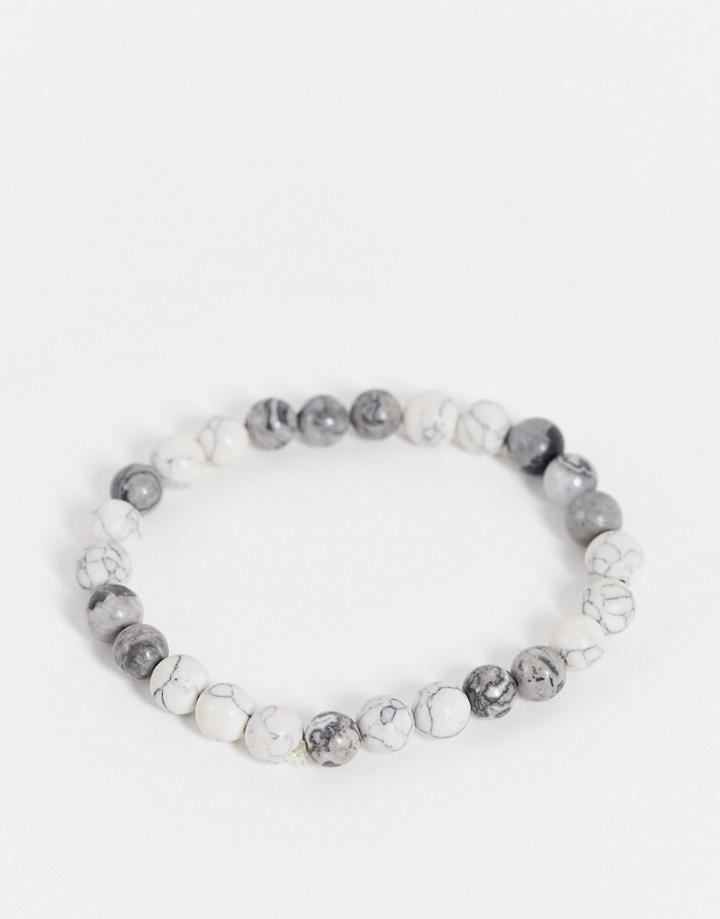 Asos Design Midweight Beaded Bracelet With White Howlite And Gray Jasper Semi-precious Stones-grey