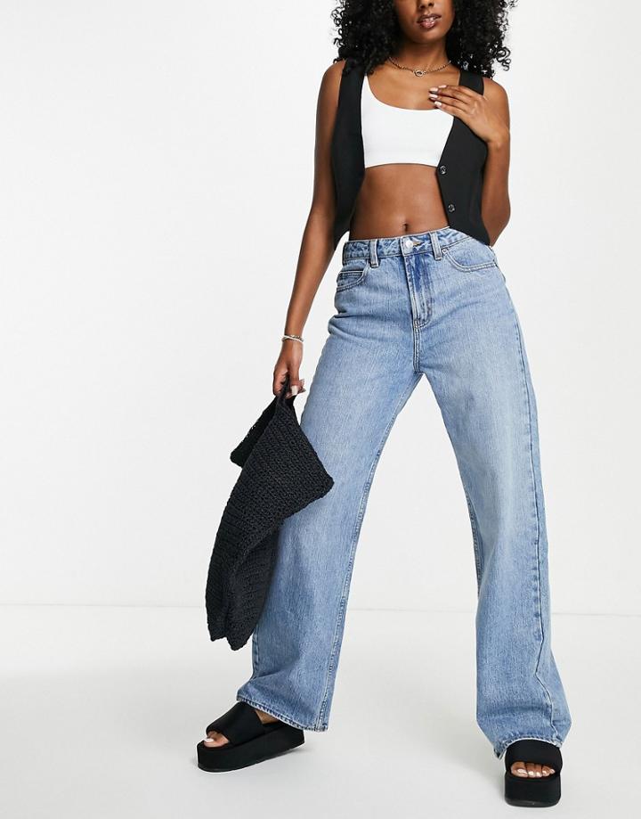 Asos Design Dad Jeans In Mid Blue