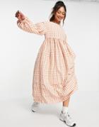 Ghospell Midaxi Dress With Backless Detail In Red And White Plaid-multi