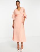 Liquorish Maxi Wrap Dress With Kimono Sleeves In Coral-orange