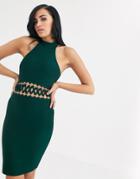 The Girlcode Bandage Bodycon Dress With Lattice Detail-green