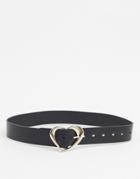 Asos Design Gold Heart Buckle Leather Jeans In Black