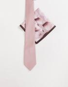 River Island Twill Tie And Floral Pocket Square Set In Pink