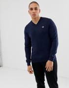 Fred Perry V Neck Sweater In Navy - Navy