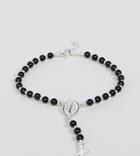 Reclaimed Vintage Inspired Black Beaded Bracelet With Cross Charm In Sterling Silver Exclusive To Asos - Silver