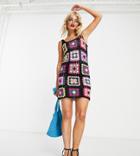 Reclaimed Vintage Inspired Limited Edition Crochet Mini Dress In Black-multi