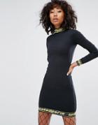 Wasted Paris Bodycon Dress With High Neck And Tape Logo Trim - Black