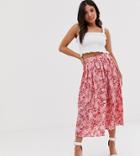 Asos Design Petite Knife Pleated Midi Skirt In Spring Floral Print - Multi