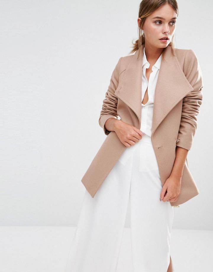 Ted Baker Elethea Short Wrap Collar Coat In Camel - Brown