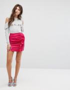 Fashion Union Mini Skirt With Ruffle Gathers In Luxe Fabric - Pink