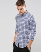 Asos Skinny Shirt In Blue Grid Check With Long Sleeves - Blue