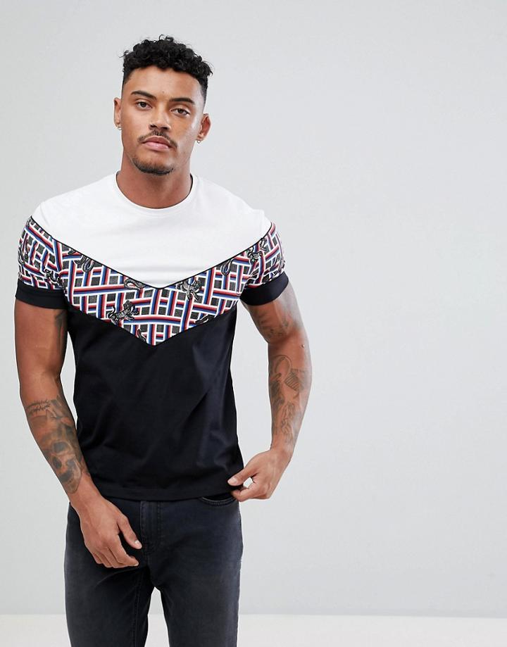Cavalli Class T-shirt In White With Chevron Print - White