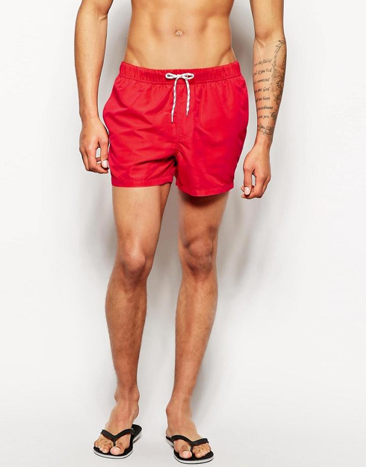 Asos Swim Shorts In Short Length In Red - Red