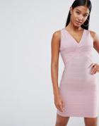 Wow Couture Bandage Plunge Front Midi Dress - Pink