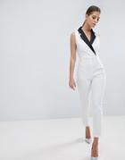 Vesper Contrast Tuxedo Jumpsuit - White