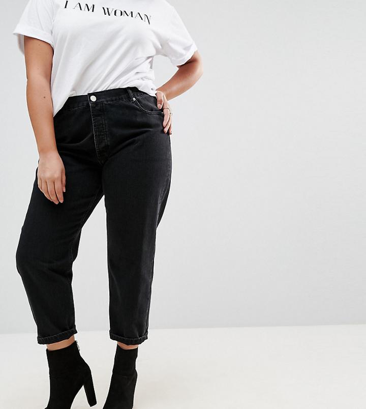 Asos Curve Florence Authentic Straight Leg Jeans In Washed Black - Black