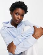 Weekday Juno Organic Cotton Velour Zip Hoodie In Blue-blues