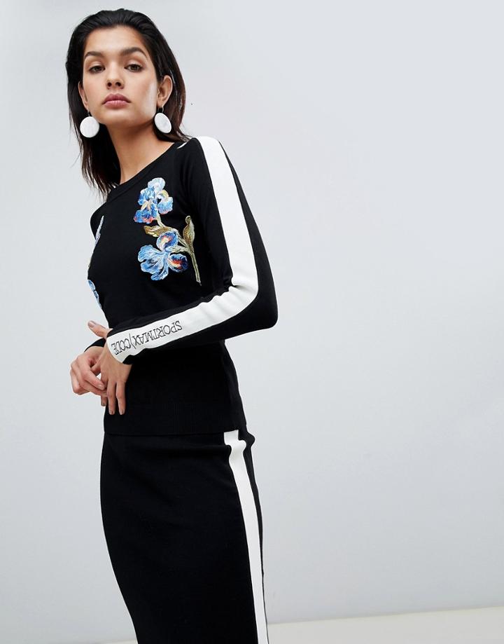 Sportmax Code Fine Knit Embroidered Sweater - Black